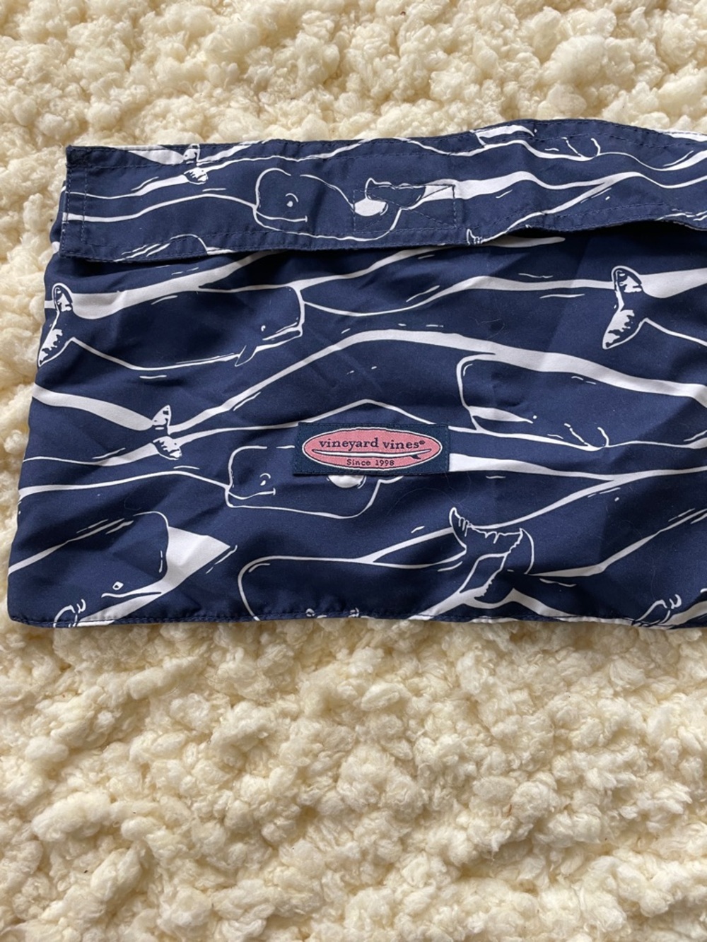 Vineyard Vines Navy and White Whale Print Cosmetic Pouch with Pink Logo